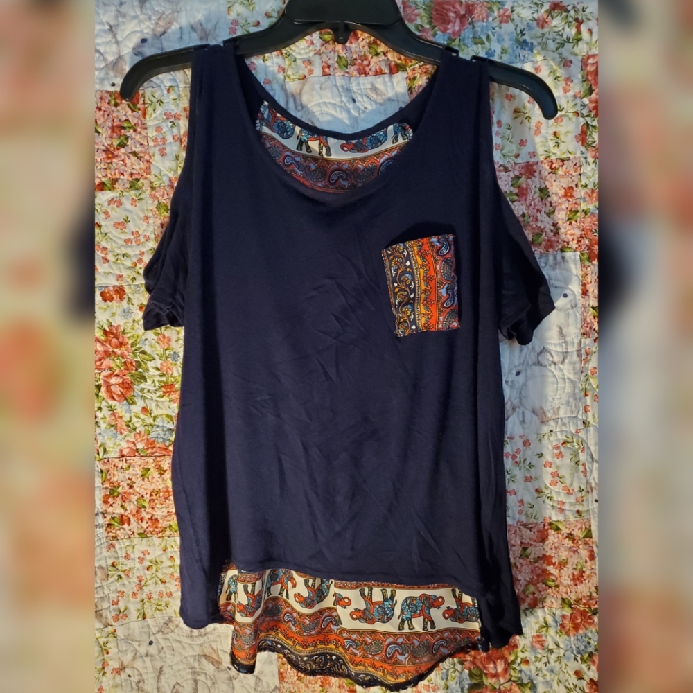 3 FOR $10/ Cold Shoulder Top Elephants Paisley